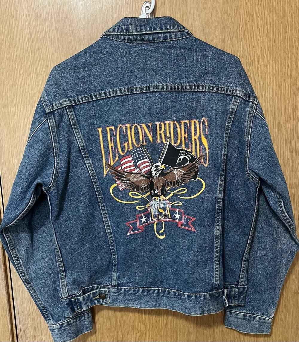Vtg Mens Relio Cotton Denim Jean Trucker Jacket Medium Legion Riders POW MIA